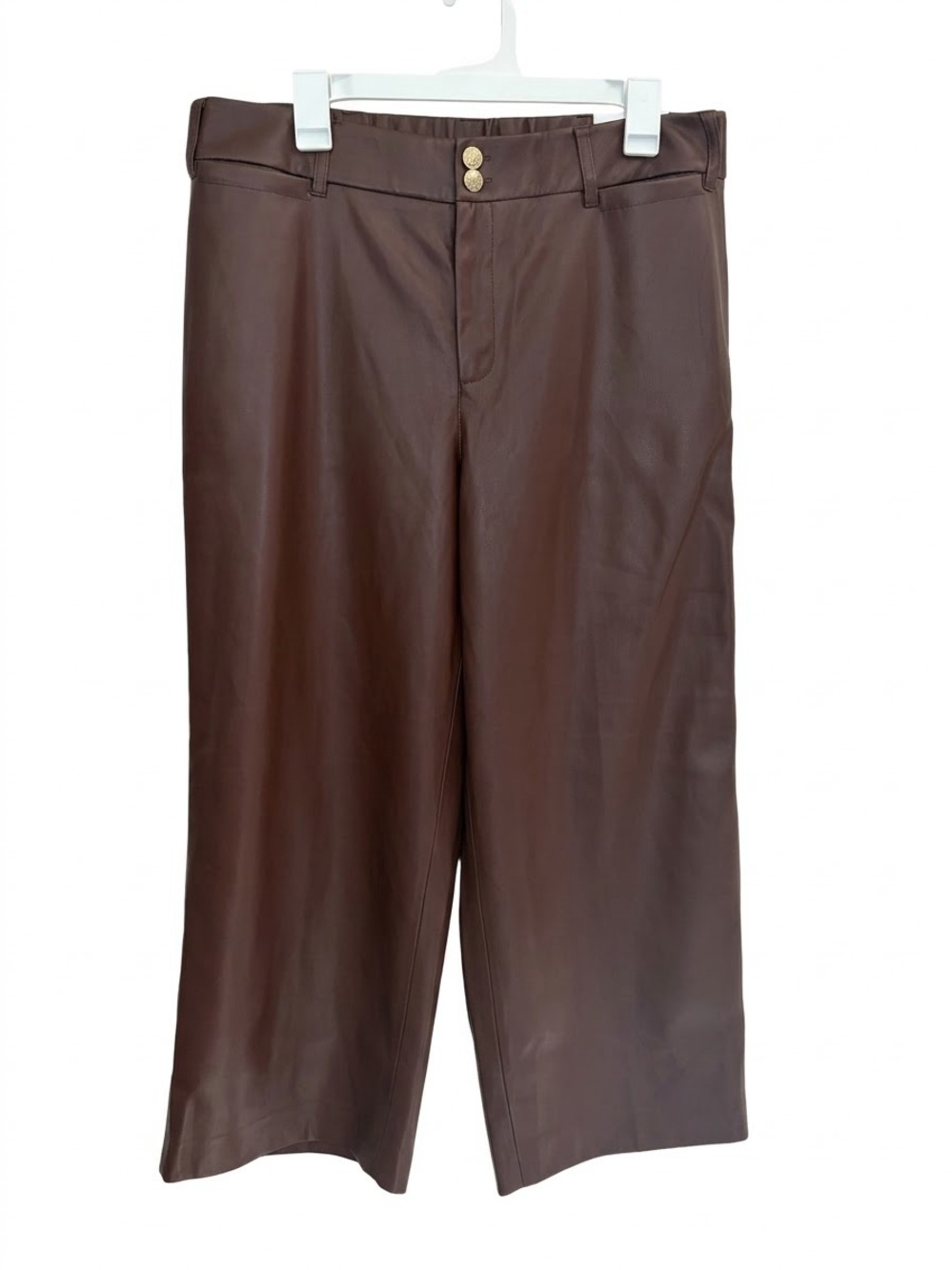 NWT Chico's Faux Leather Wide Leg Crop Pants Pull On Chocolate Brown Sz 2 US 12